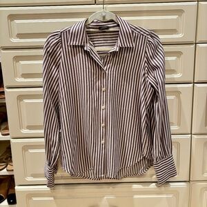 Ann Taylor Factory Brown and Cream Striped Blouse XS
